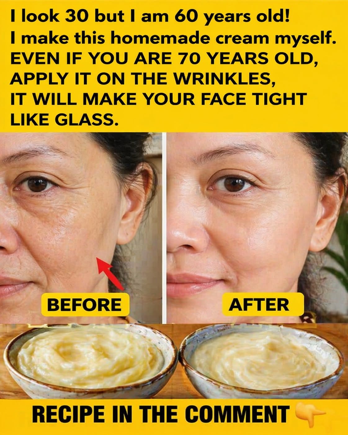 Prepare the baking soda cream and apply it before bed. Goodbye wrinkles and blemishes… To continue receiving my recipes, you just need to say something… Thank you!
