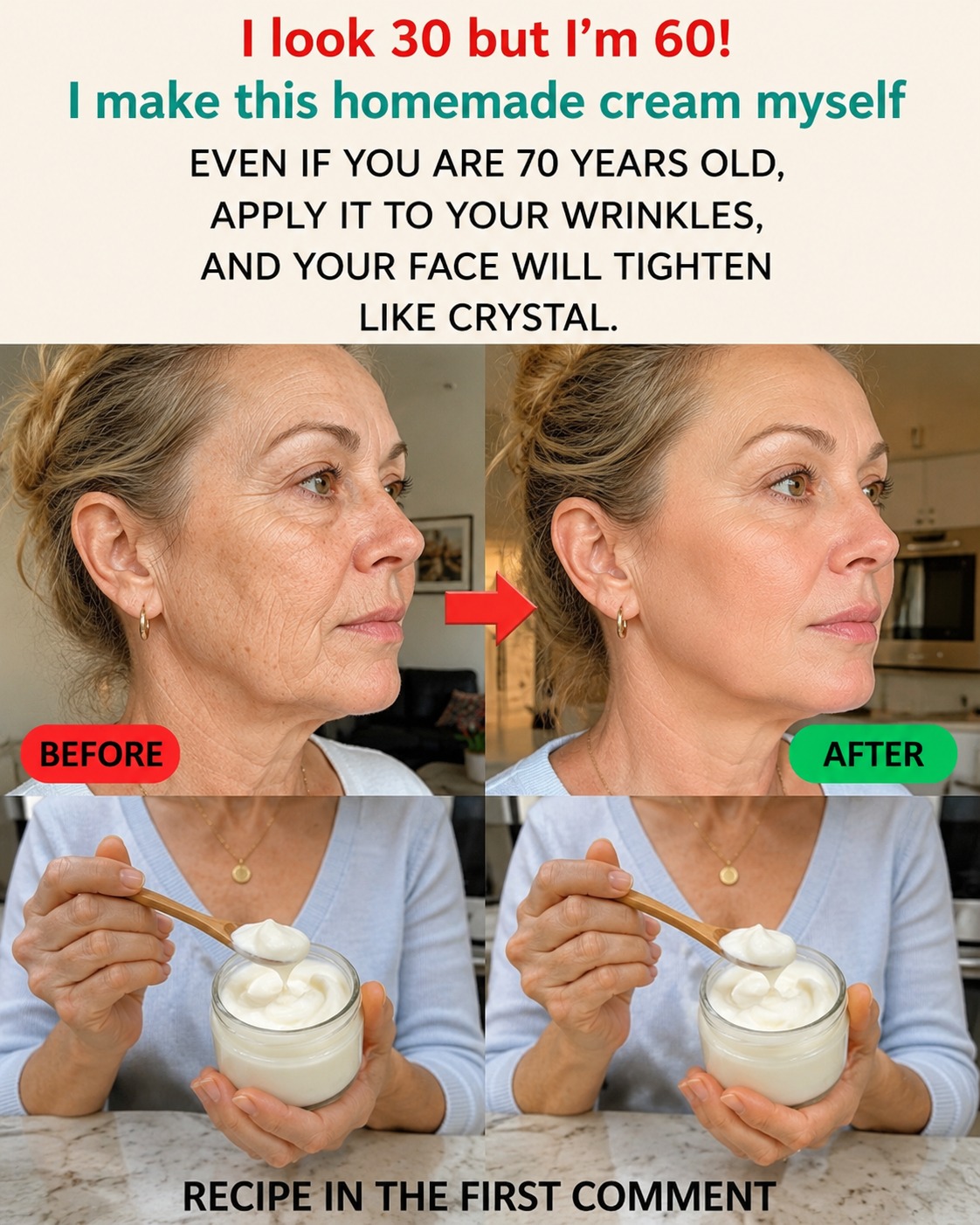 Prepare the baking cream, put it on before bed. Bye bye wrinkles and manc.. see more. To keep getting my recipes, you just have to say something… Thank you!