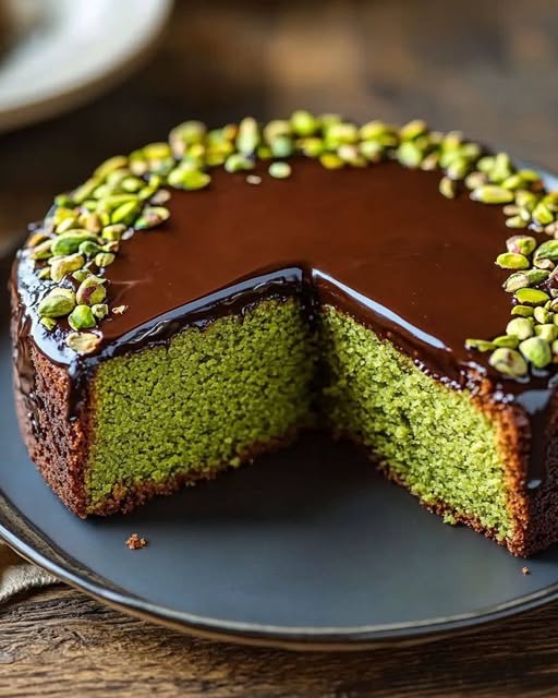 Flourless Pistachio Cake with Chocolate Ganache